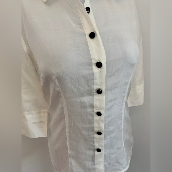 Kensie Pretty Button Down Blouse Top White Silky Classic Cream White Thin 3/4 - Picture 5 of 17